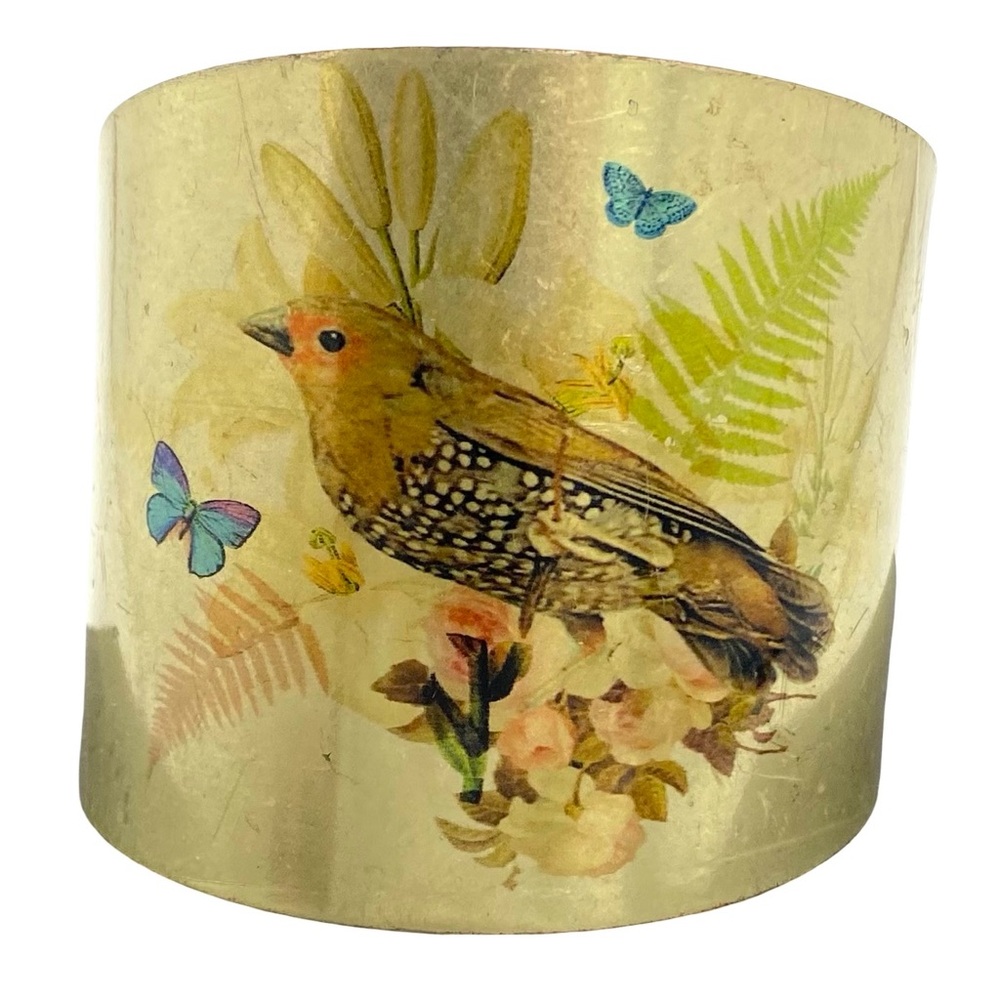 Brass Bird Botanical Wide Cuff Bracelet
